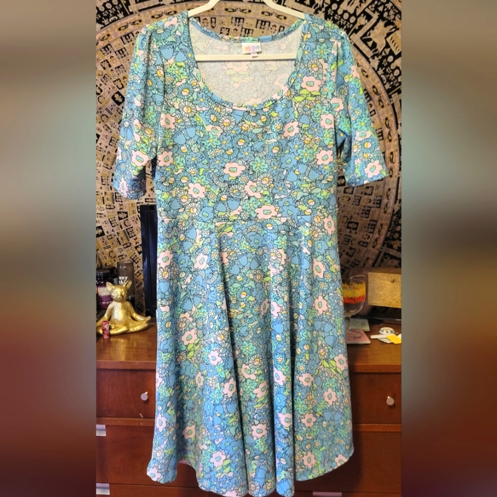 Lularoe Pastel Goth Cute Floral Fit and Flare Dress